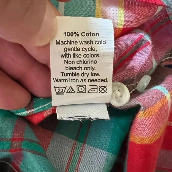 J Crew Colorful Red Teal White Casual Shirt Button Down Short Sleeve Plaid Large - Picture 3 of 6